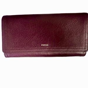 Fossil brand wallet, leather, burgundy/plum.